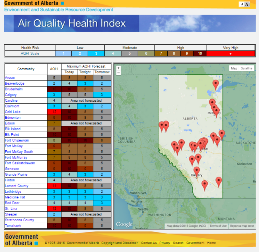 July 11, 2015 Alberta Air Quality goes off the charts with wildfire smoke