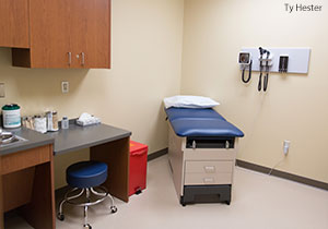 A patient exam room in the Liberty Mountain Medical Group primary care medical clinic.