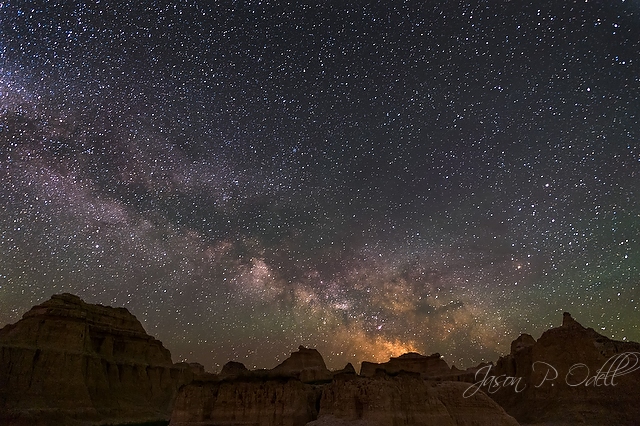 The Milky Way galaxy stretches across the night sky in South Dakota, USA