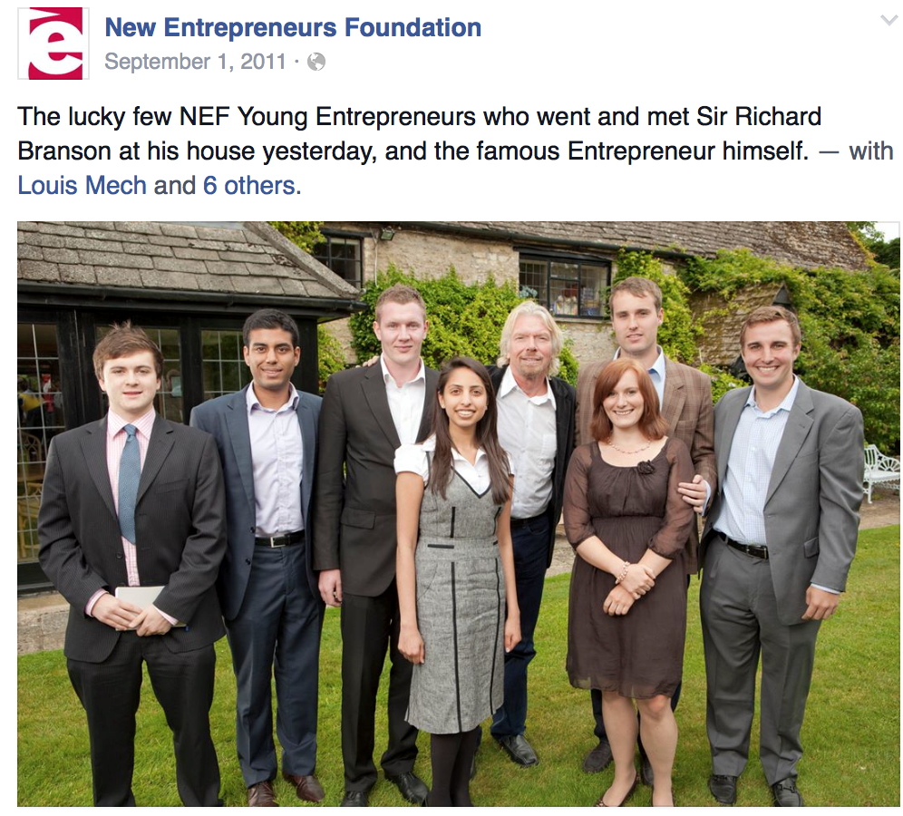 Our founder with fellow NEF candidates and Richard Branson