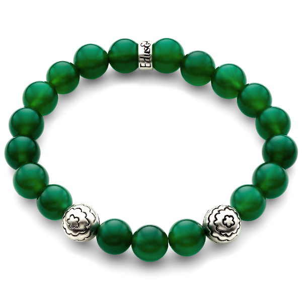 Green Onyx Gemstone Flower Bead Bracelet in 925 Sterling Silver