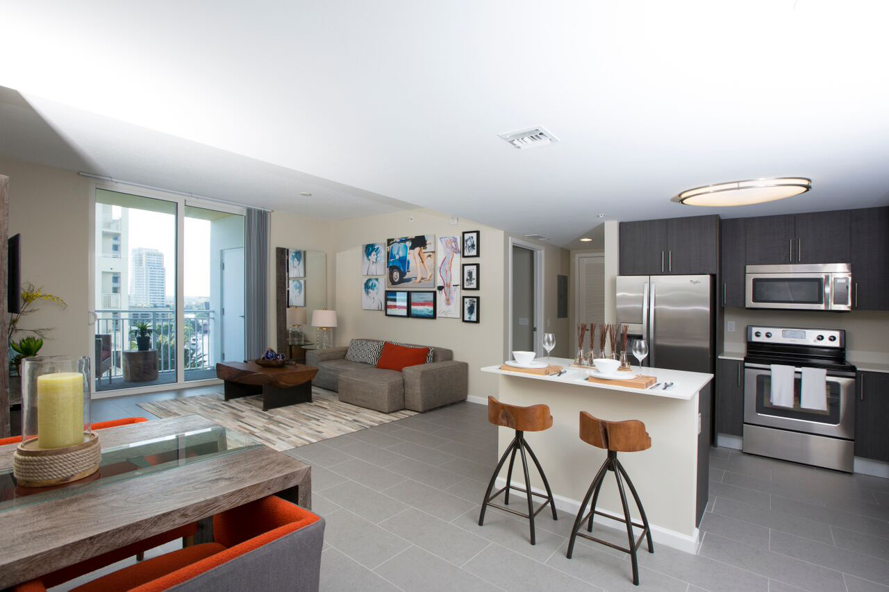 The residential building features 209 one-, two- and three- bedroom rental units.