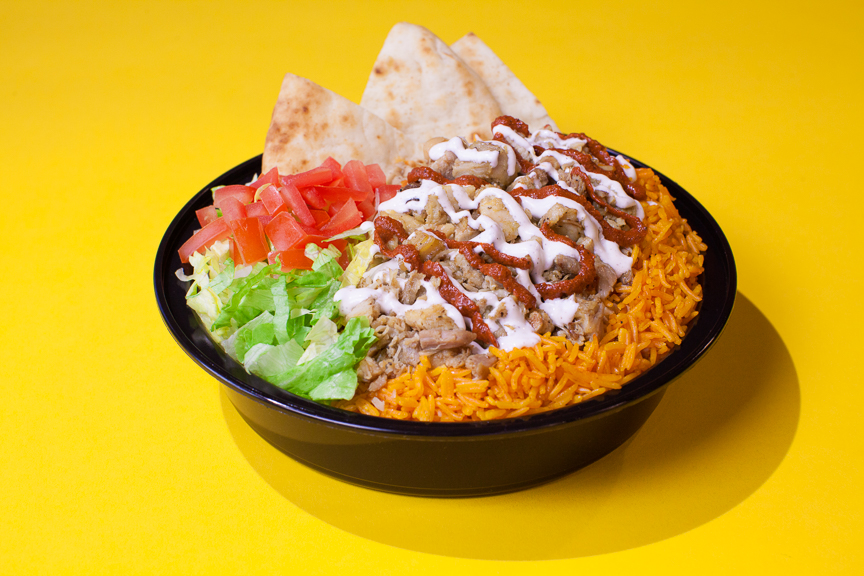 The Halal Guys famous chicken-and-rice platter