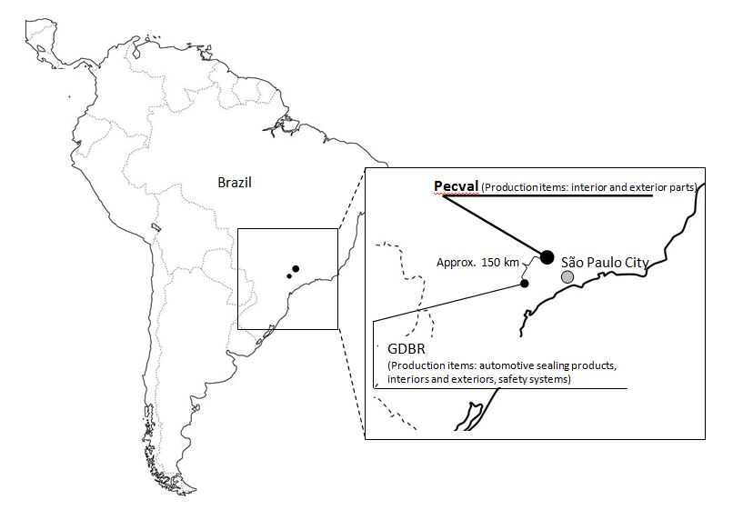 Locations of Toyoda Gosei’s two production sites in Brazil