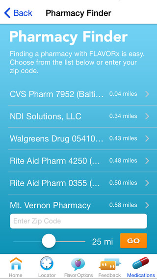 FLAVORx App Pharmacy Locator