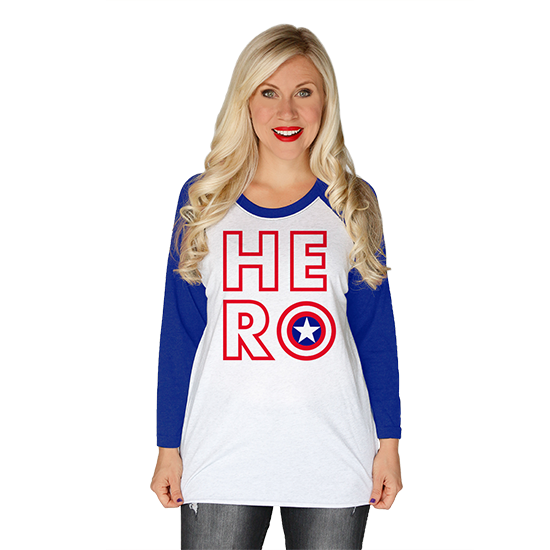Featuring “Cap’s” famous red, white and blue indestructible shield, this baseball raglan will empower you to stand up for what you believe, no matter the odds or the consequences.