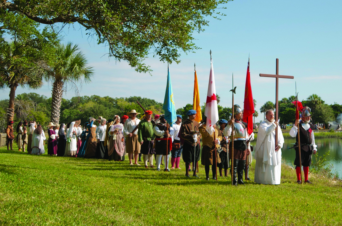 Crowds gather to watch the reenactment of Pedro Menendez and his men commemorate the 1565 landing of St. Augustine's first European settlers.