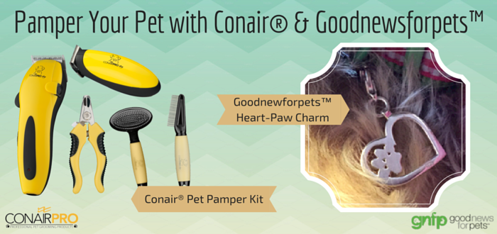 Conair Pet Pamper Kit and Goodnewforpets Heart-Paw Charm