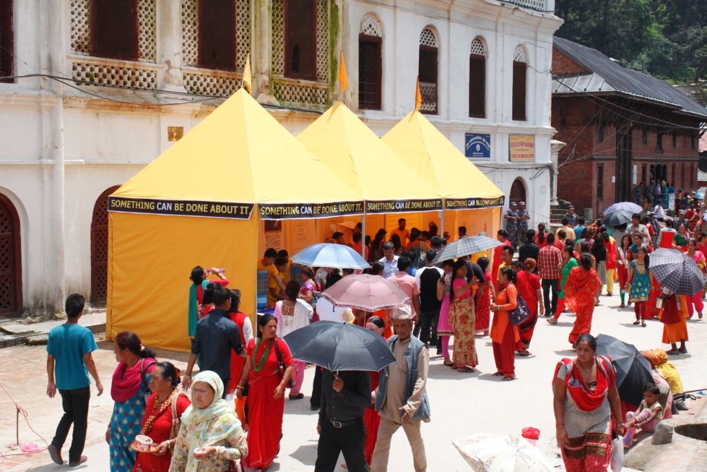 Scientology Volunteer Ministers tent at the famous Hindu Pasupatinath Temple on the banks of the Bagmati River in Kathmandu