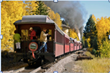 Twisting and turning, the Cumbres & Toltec Scenic Railroad curls for 64 miles through beautiful stretches of aspens and crosses the NM-Colo state line 11 times.