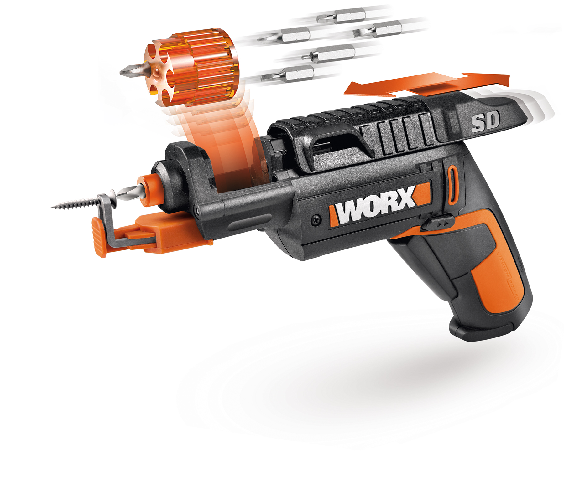 WORX SD SemiAutomatic Driver with Screw Holder features six-slot revolving chamber that rotates an assortment of bits in and out as needed.
