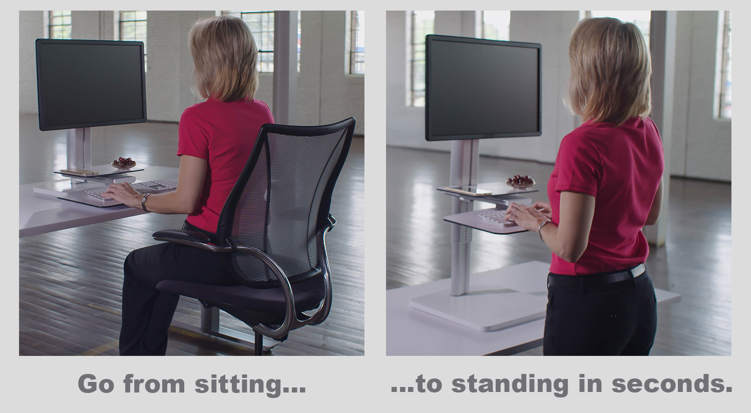 Transition from sitting to standing quickly with the Sit2Stand's adjustable column