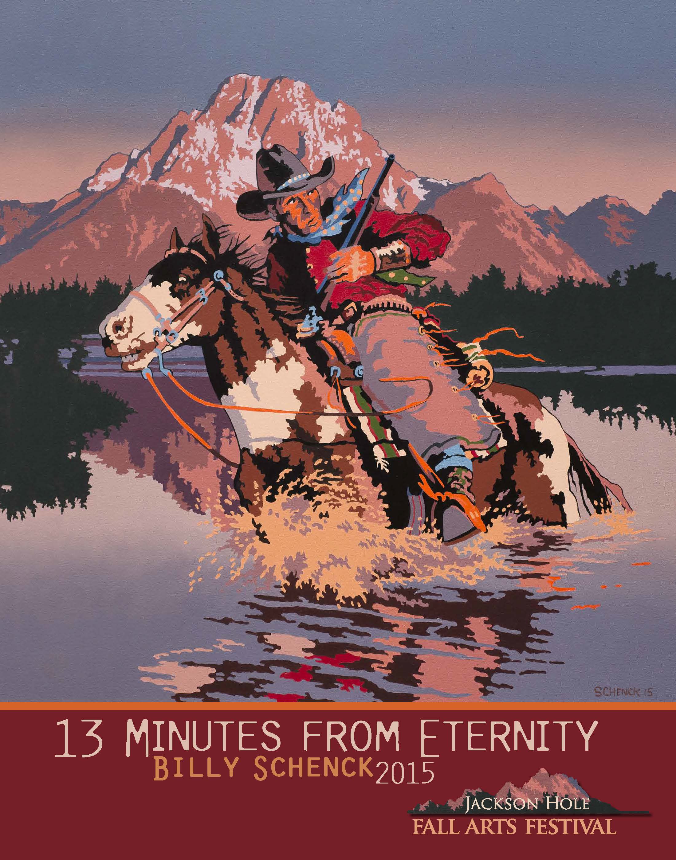 Labels for the new commemorative wines include artwork by featured artist Billy Schenck: oil painting “13 Minutes From Eternity,” also depicted on the  2015 Jackson Hole Fall Arts Festival poster.