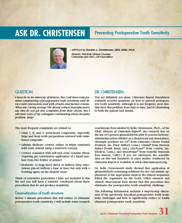 Ask Dr. Christensen: Preventing Postoperative Tooth Sensitivity