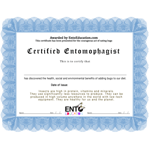 Entomophagy Certificate (I Ate a Bug)