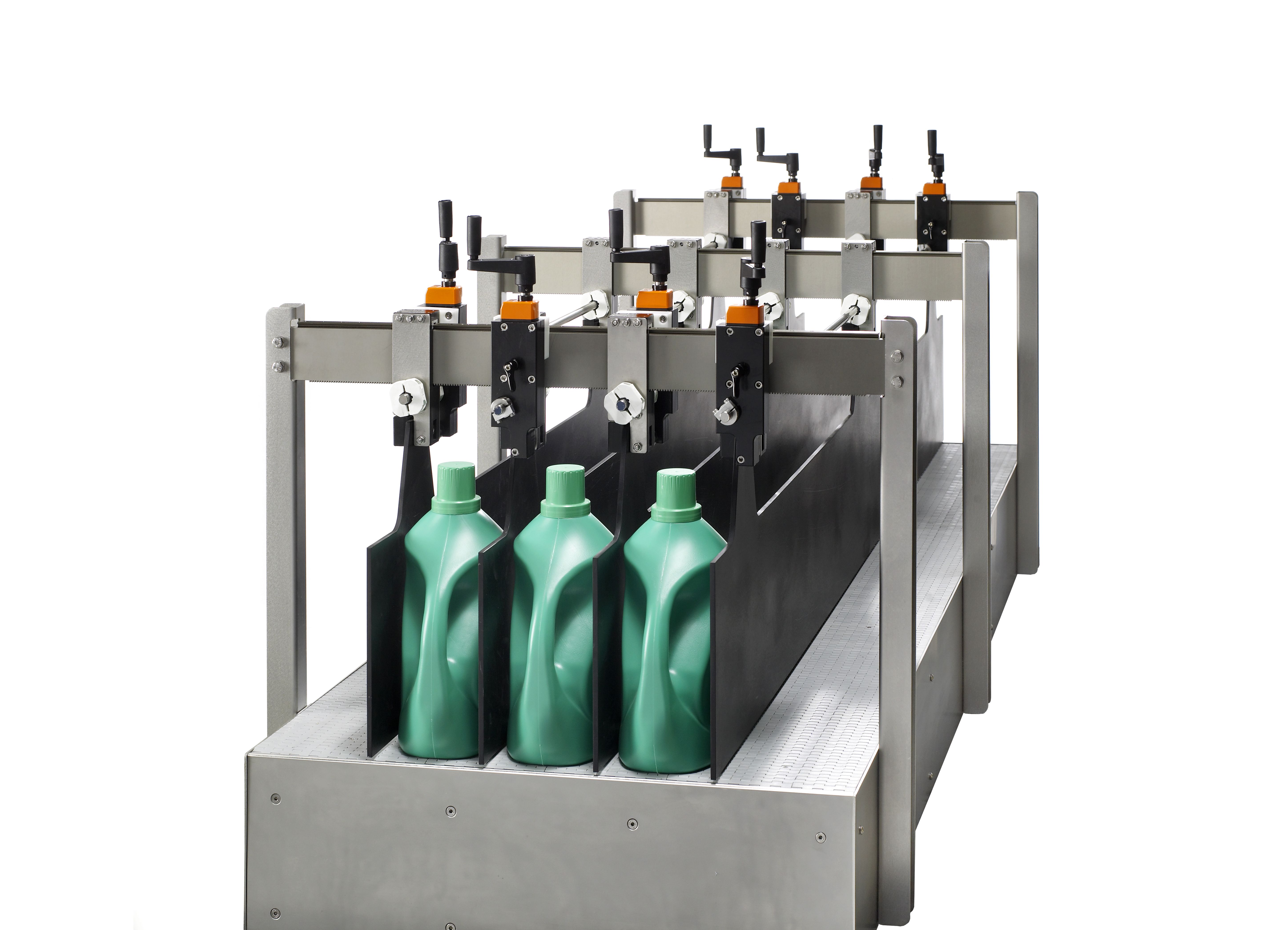 New Multi-Lane Adjustment System allows customers to rapidly and simply adjust multiple packaging lanes, including corners and funnels, without changing parts.