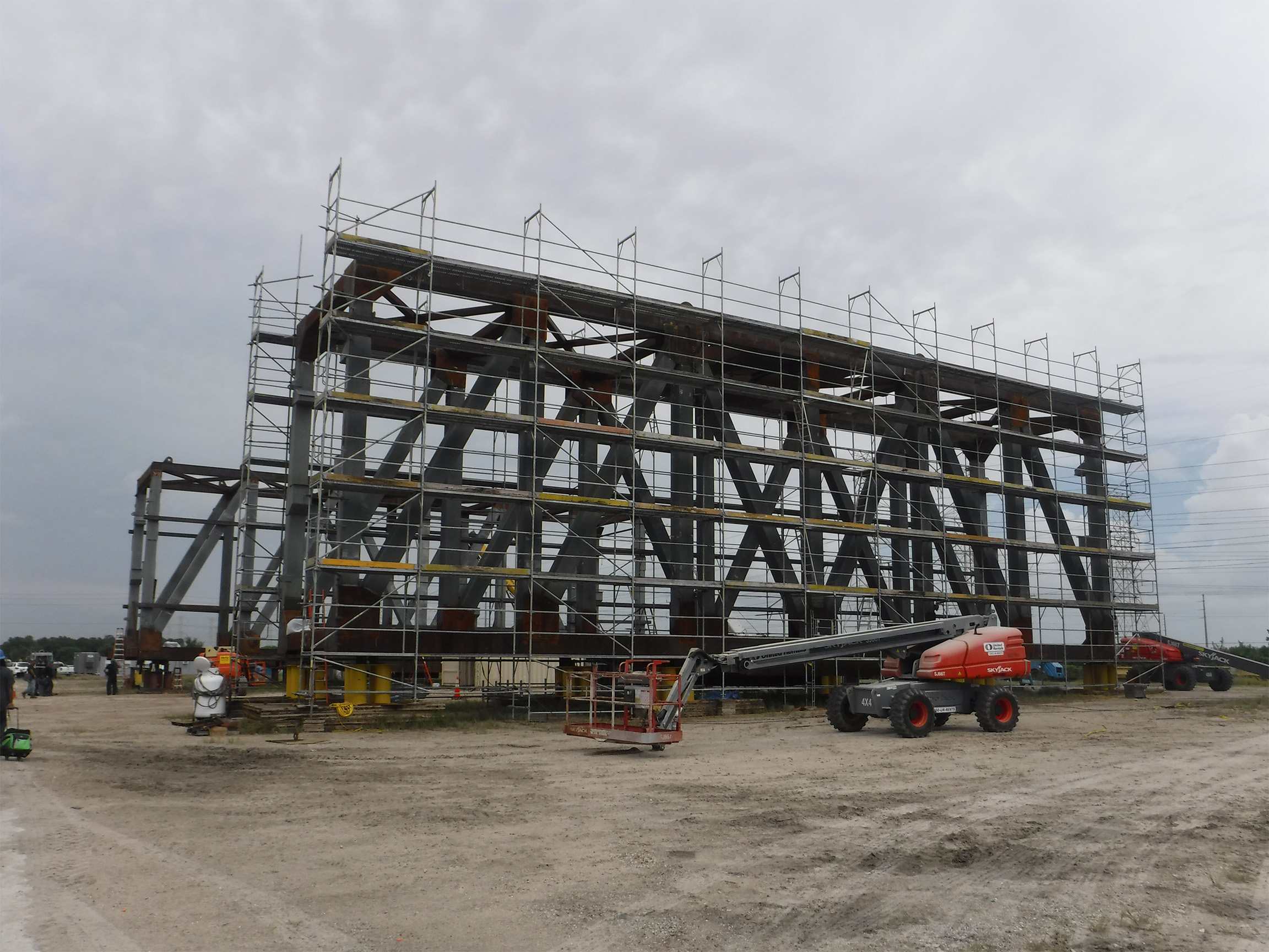 Painting scaffold surrounds one of the three cradle sections fabricated by TTI-FSS at its Port of Tampa facility for the world's largest coal ship loader.