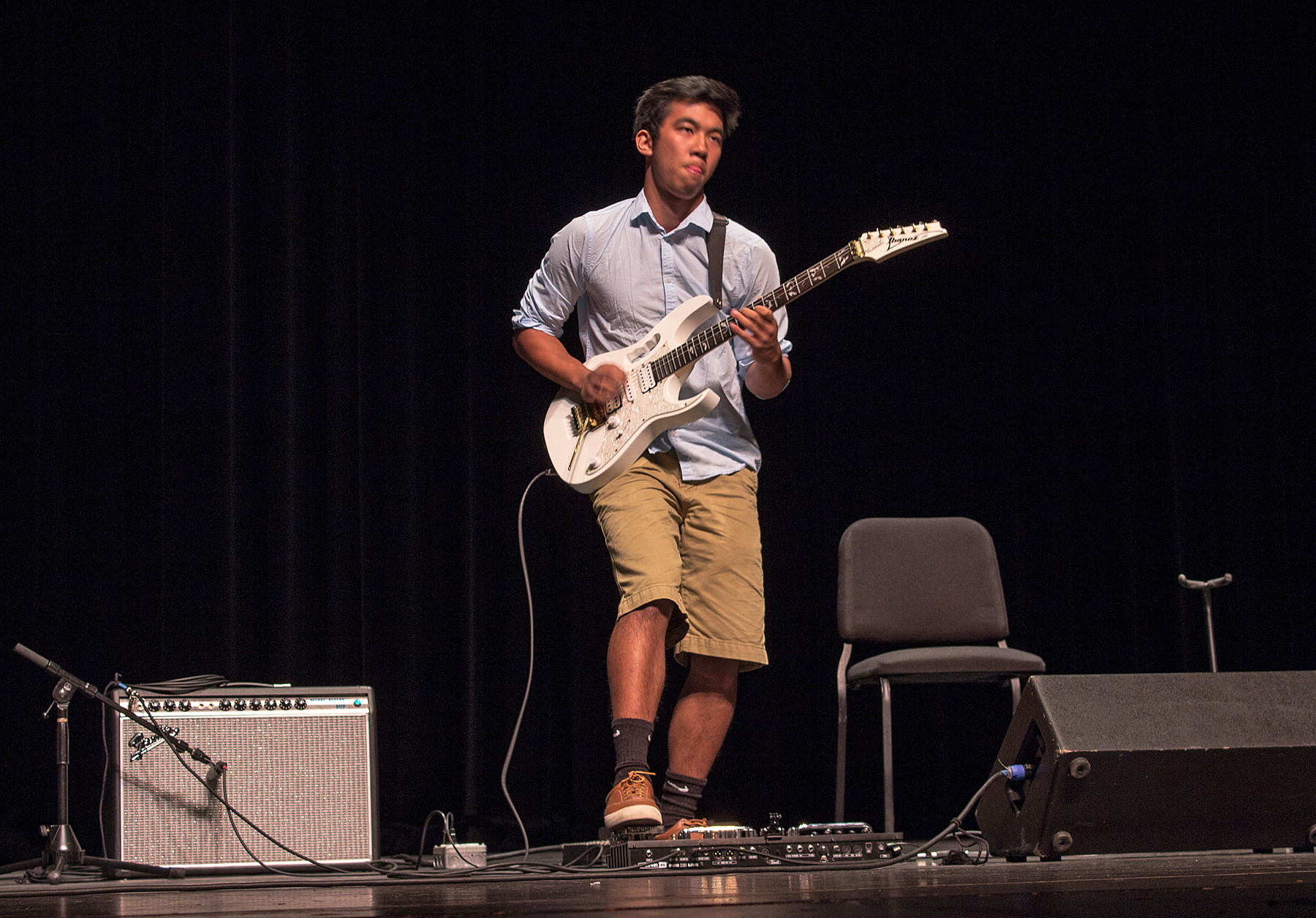 Competitor Mark Mendoza (Whitefish Bay, WI) in the Rock/Blues semi-final rounds at the Wilson Center Guitar Competition & Festival, Thursday, Aug. 13, 2015. Mark was awarded third place in his genre.