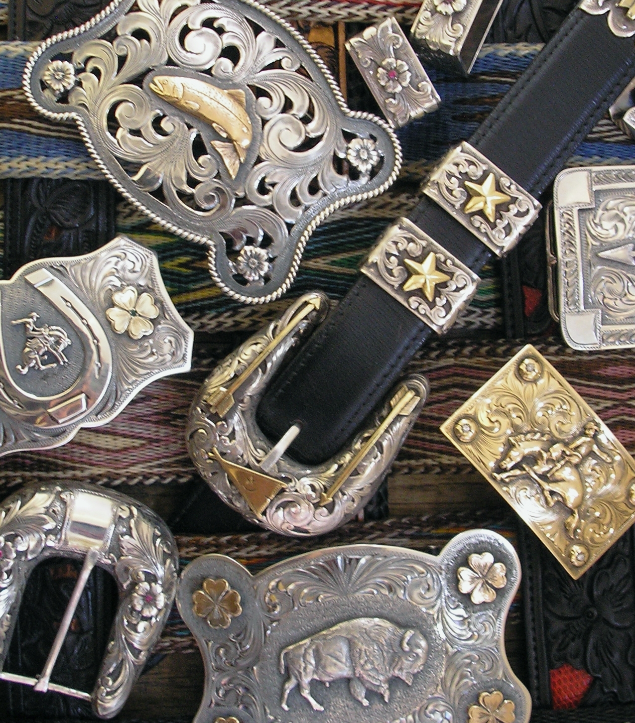Intricate Western accessories such as these belt buckles by Cayuse Western Americana will be featured at the Jackson, Wyo., Western Design Conference.
