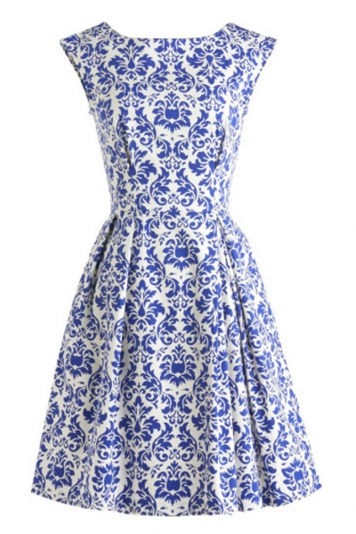 Blue And White Porcelain Inspired Skater Dress