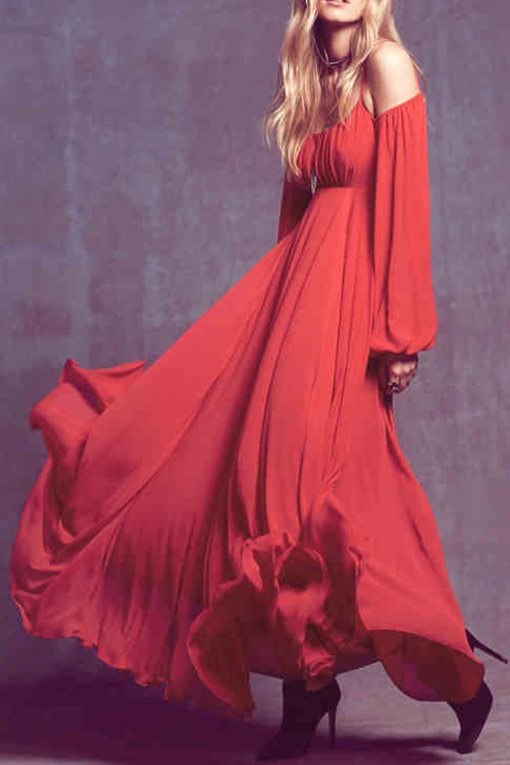 Grace Cutout Shoulder Halter Neckline Red Maxi Chiffon Dress