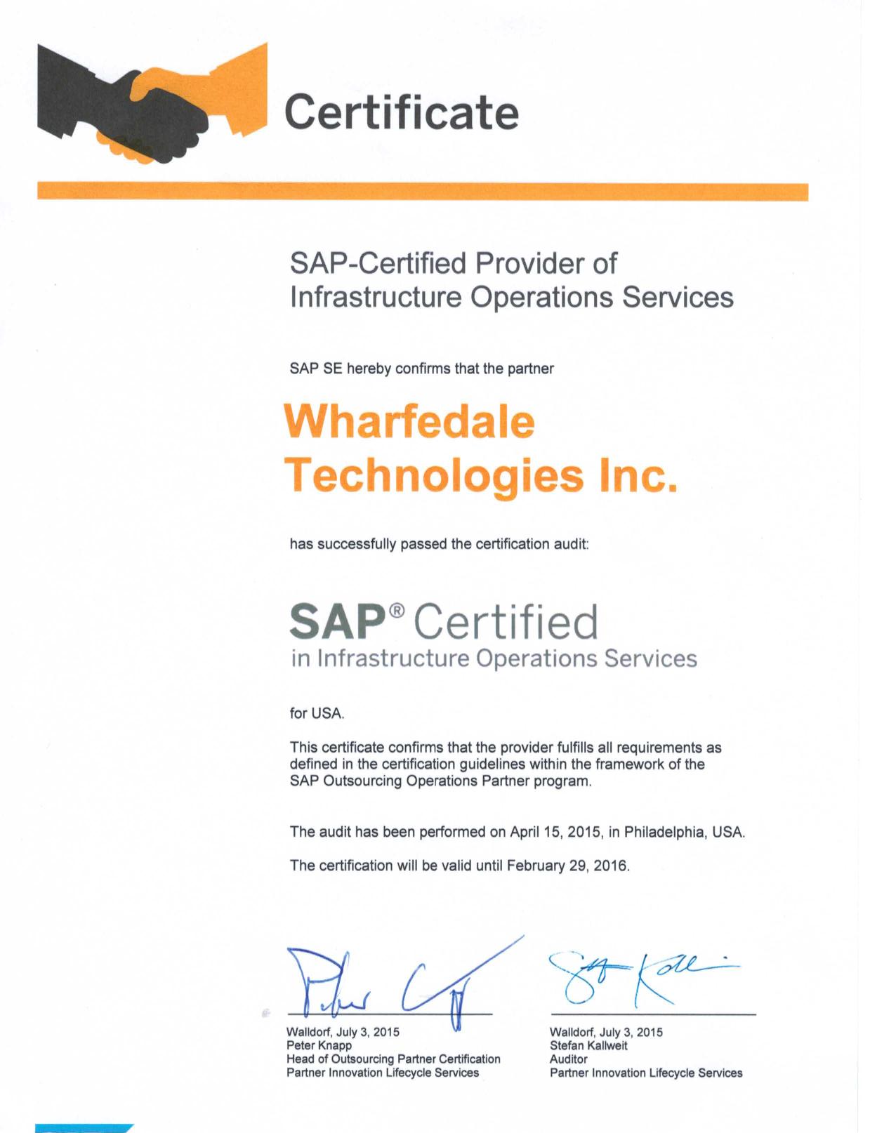 SAP Certified Infrastructure Services Partners