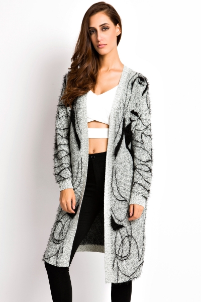 Chic Abstract Figure Overlength Cardigan Sweater