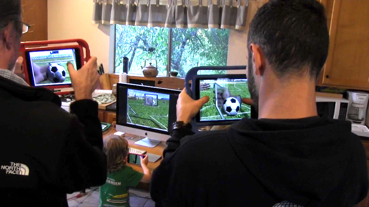 Family Playing Soccer with Networked Pantomime