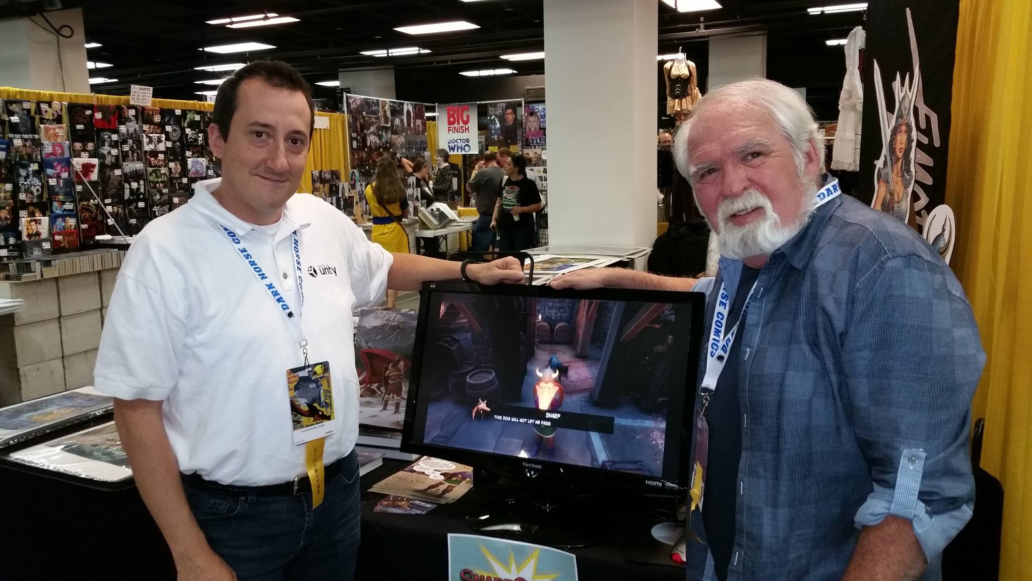 James Simpson, President of Cellbloc Studios (left) and Larry Elmore, SnarfQuest creator (right) promoting SnarfQuest Tales at a convention