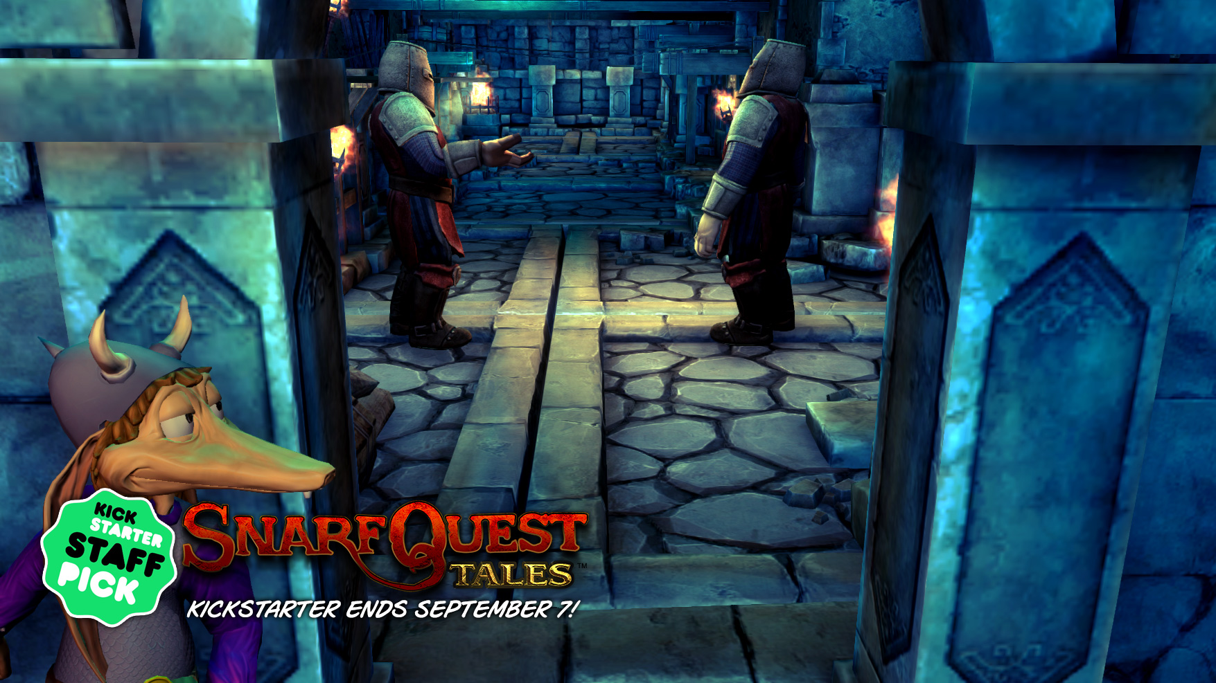 Snarf spying on two unsuspecting guards in SnarfQuest Tales