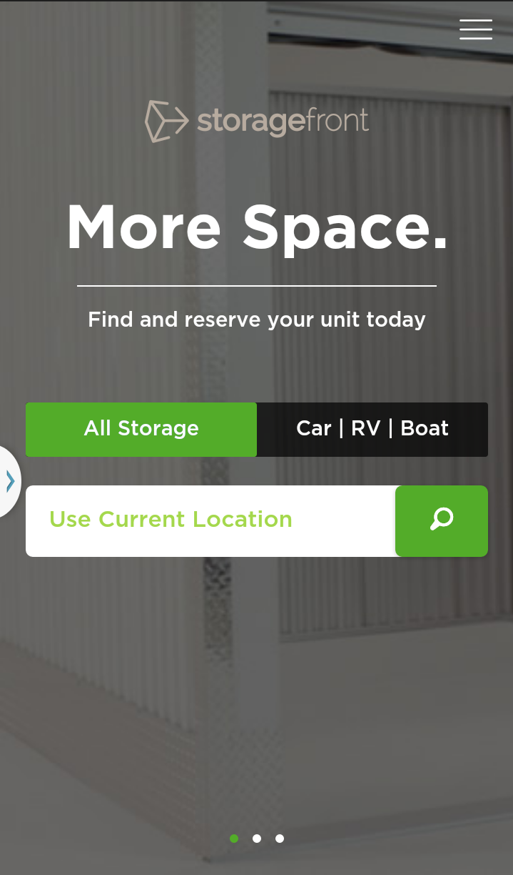 A screenshot of StorageFront.com's new mobile site.