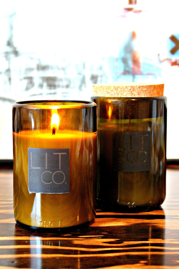 Recycled Wine Bottle Jar Candle from Lit & Co. Candles