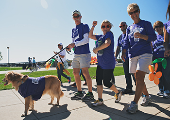 Walkers bring their canine companions