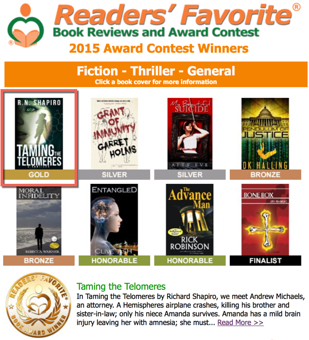 2015 Readers Favorites Book Award contest, thriller winners