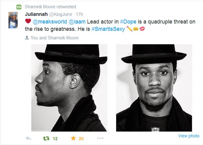 Shameik Moore Lead Actor in the Movie retweets his accomplishments as Smart is Sexy