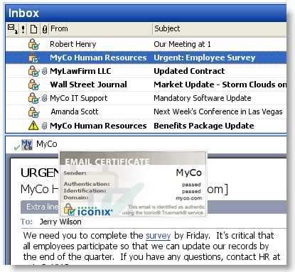 SP Guard protects against spear-phishing by using a visual indicator to mark legitimate messages from a business and its trusted partners