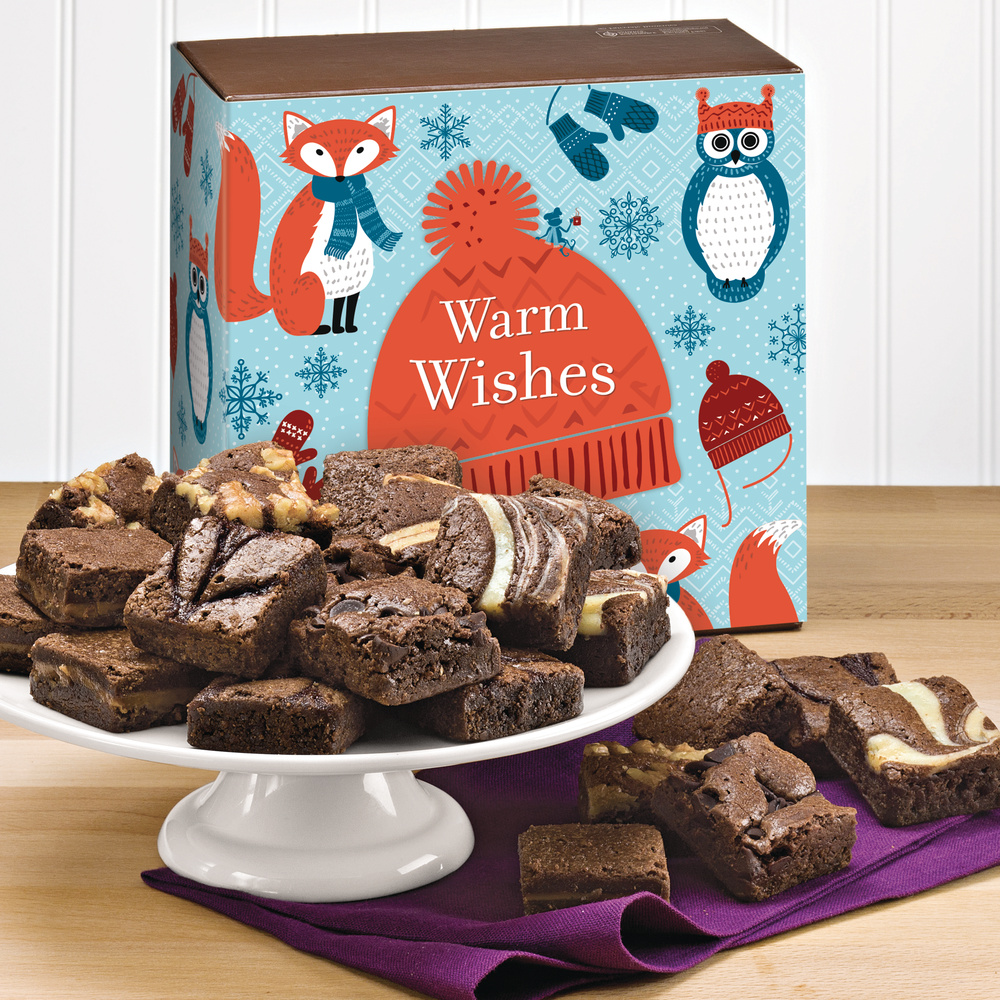 Whimsical forest critters adorn Fairytale Brownies' new Warm Wishes packaging design.