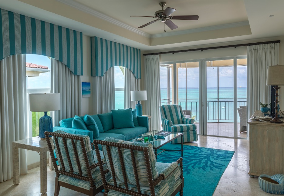 Tuscany living rooms are all oceanfront and have spectacular views of Grace Bay.
