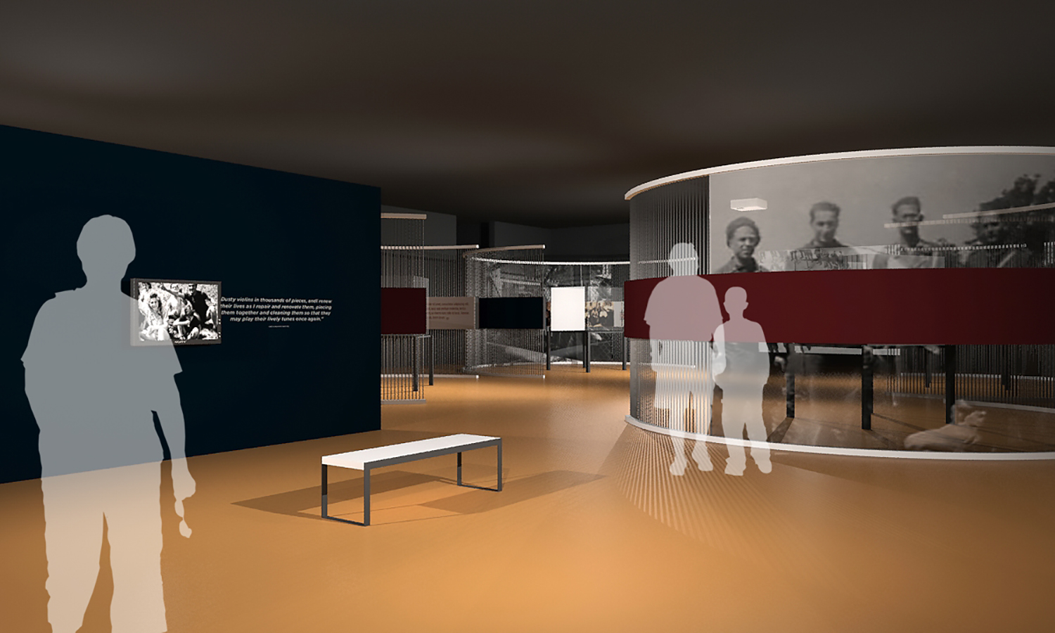Violins of Hope exhibition rendering courtesy of Gallagher & Associates and the Maltz Museum of Jewish Heritage