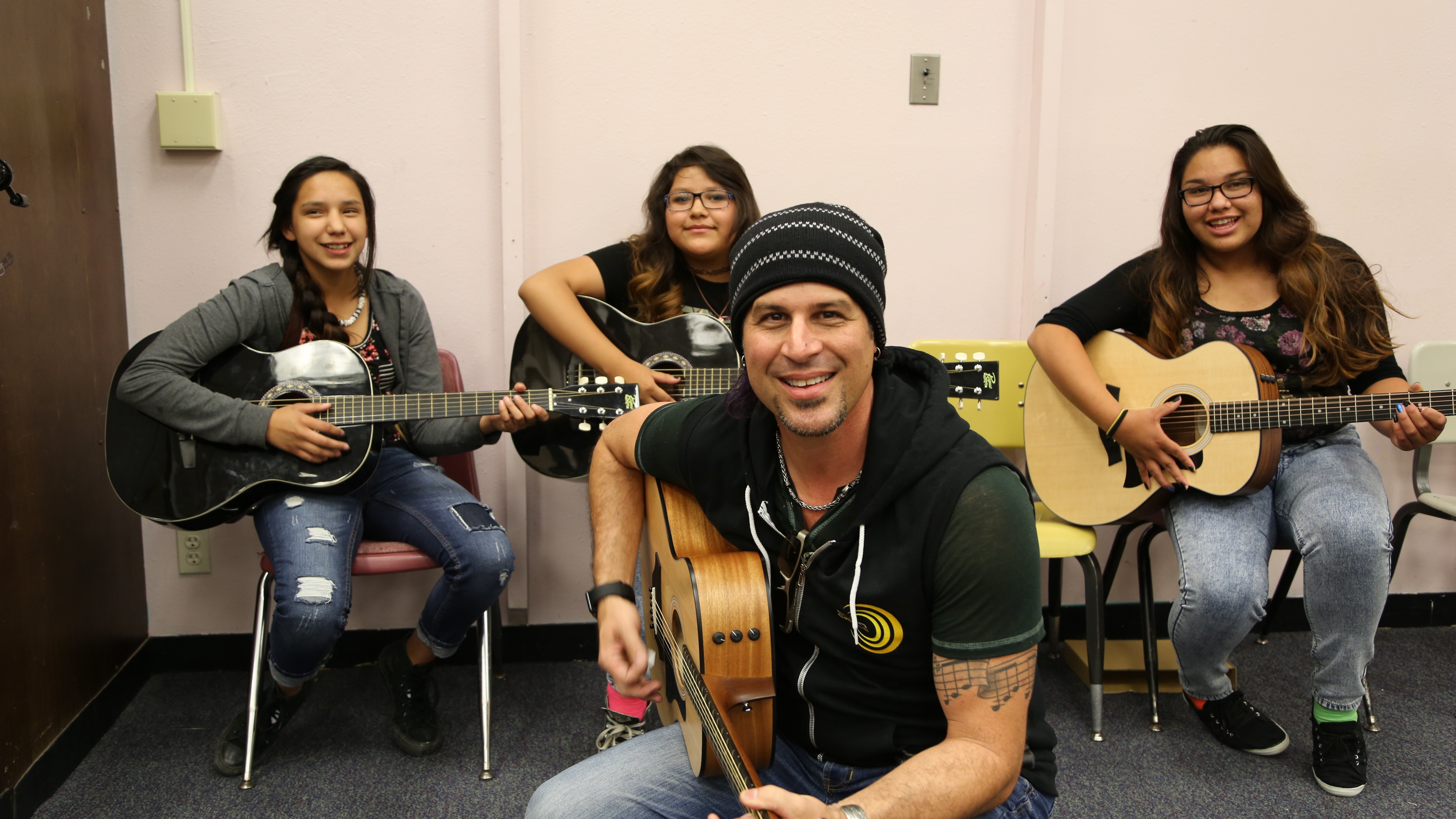 Doug Bossi And Guitar Students At Crazy Horse School