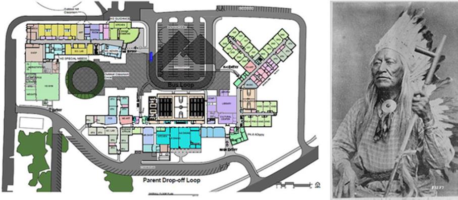 Early schematic for Ward + Blake Architects' Fort Washakie campus design includes space for cultural activities (© Ward + Blake Architects).