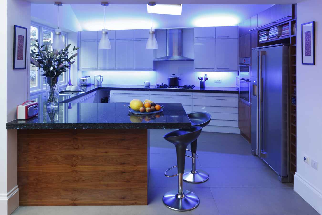 Kitchen with LED strip lights