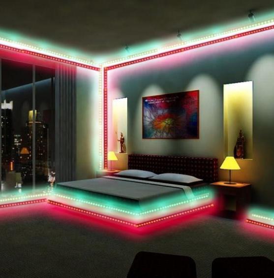 Living room with LED strip lights