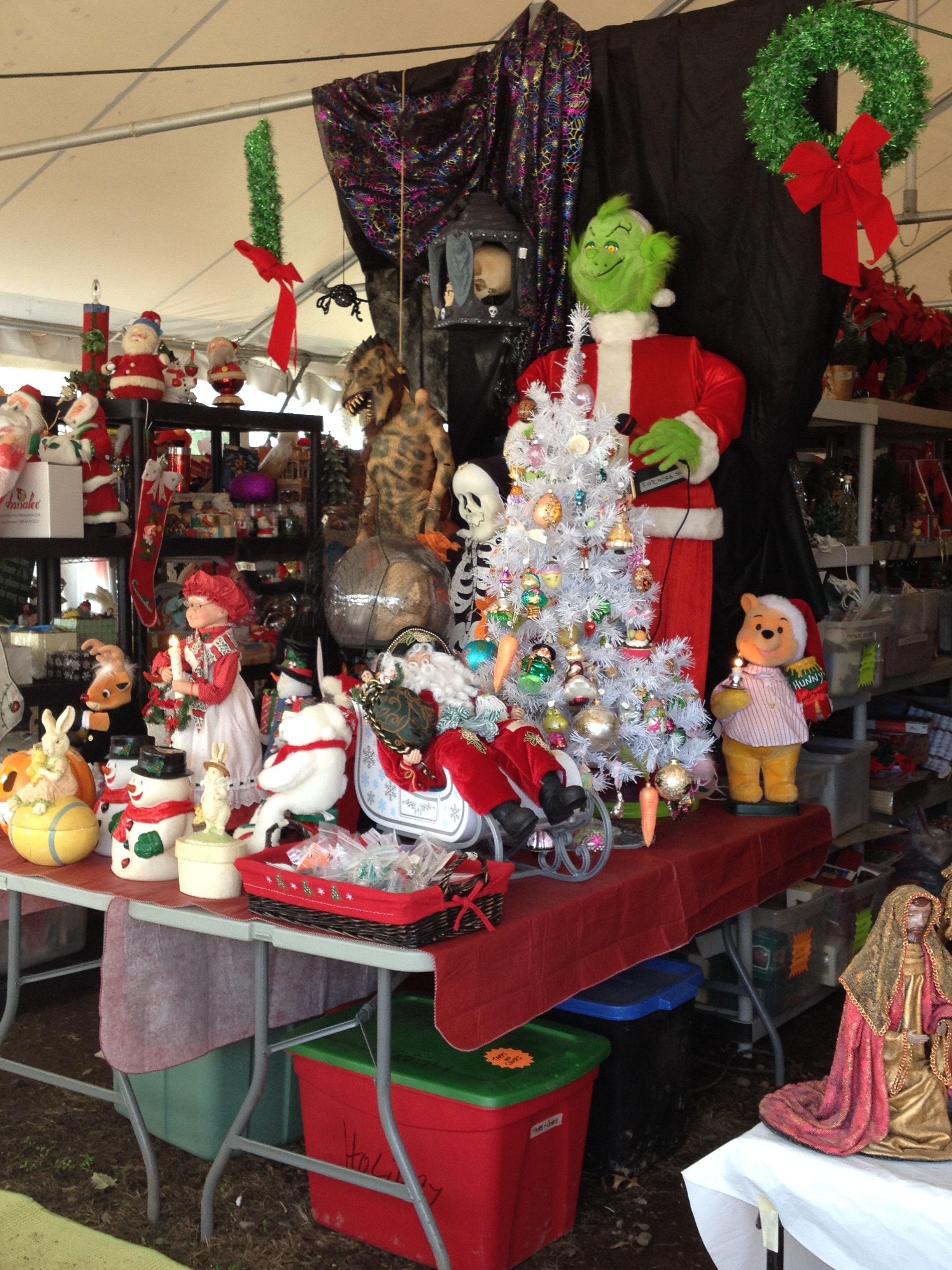 A large holiday department waits for shoppers at the VNA Rummage Sale, October 2-4, 2015 at the Far Hills Fairgounds.