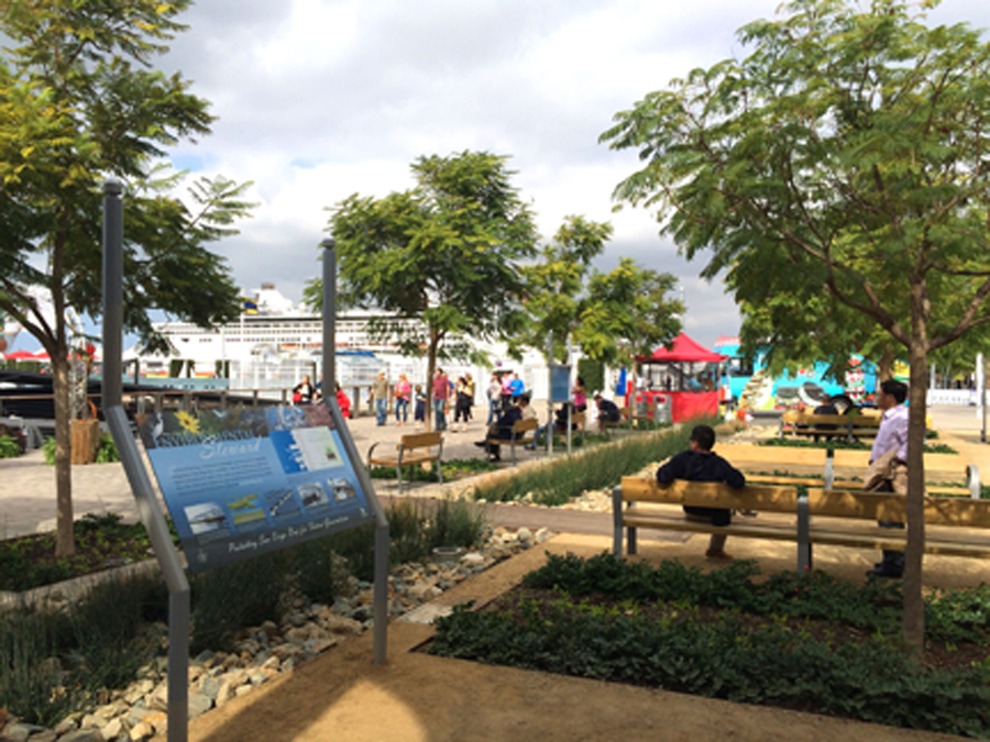 Crowds enjoy the Port of San Diego’s new North Embarcadero Waterfront Esplanade, a Civitas-designed revitalized gateway to the city’s downtown – the first phase of a $200 million 10-phase project.