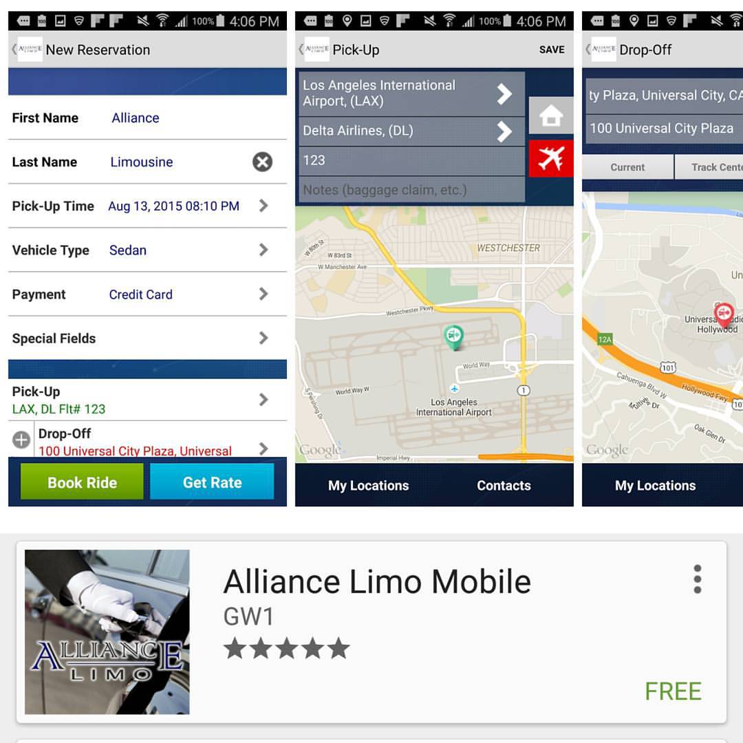View of Alliance Limo's new mobile app.