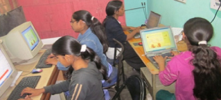 Girls in a Children's Hope computer class in India