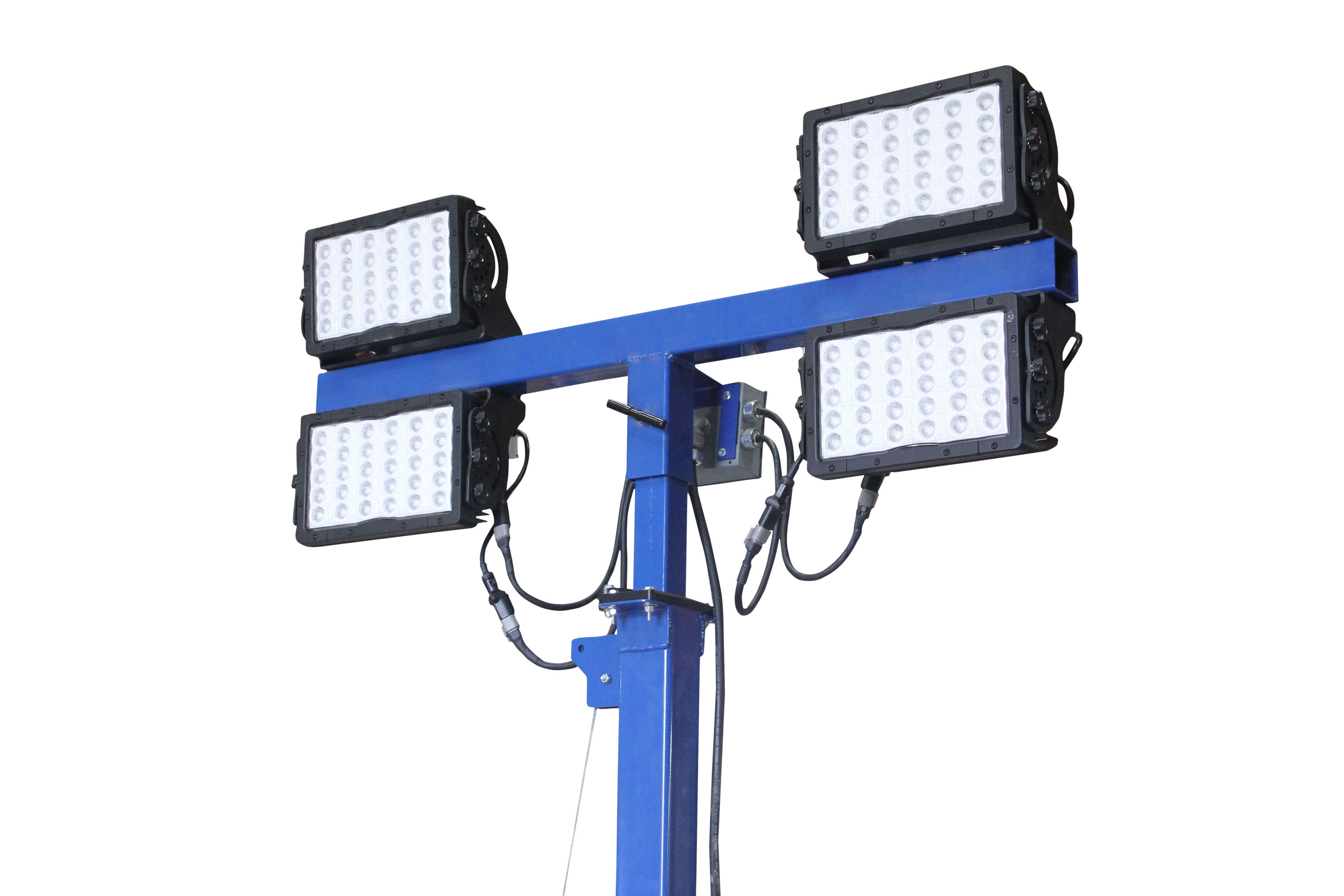Four 150 Watt LED Light Heads mounted on a quadpod fabricated from square steel tubing