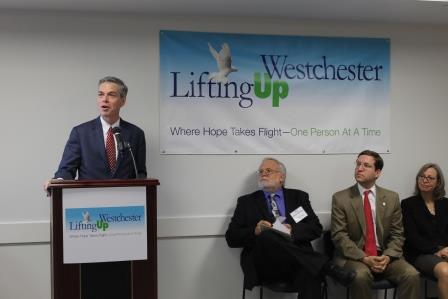 White Plains Mayor Thomas Roach Speaks at the Lifting Up Westchester Open Arms Shelter Ribbon-Cutting
