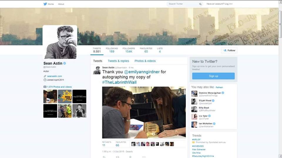 Sean Astin's Tweet to Emilyann About The Labyrinth Wall